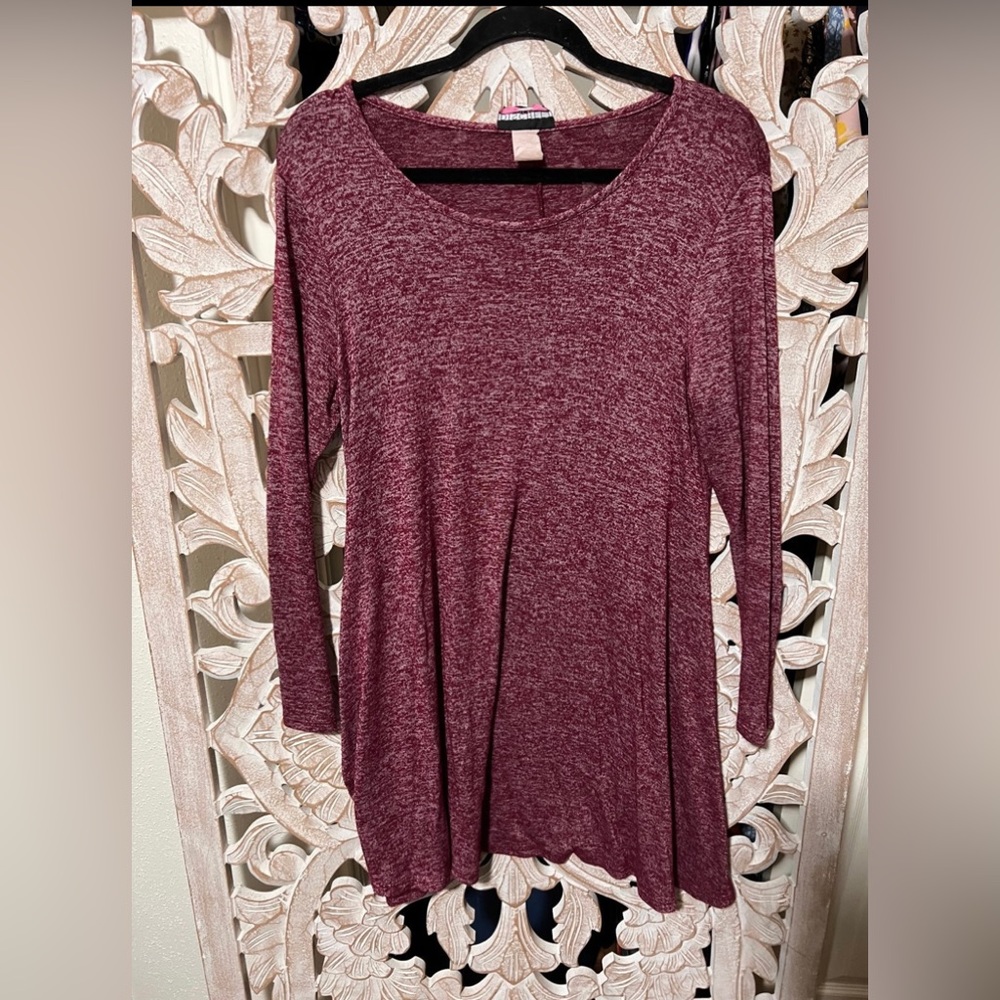 Discreet Maroon Flare Long Sleeve Skater Dress - XL